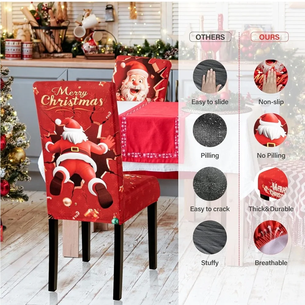 6PCS Christmas Dining Chair Covers Stretch Removable Washable Dining Room Chair